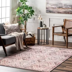 Outlet Kirklands Home Cream & Red Diamond Trellis Washable Area Rug, 7x9