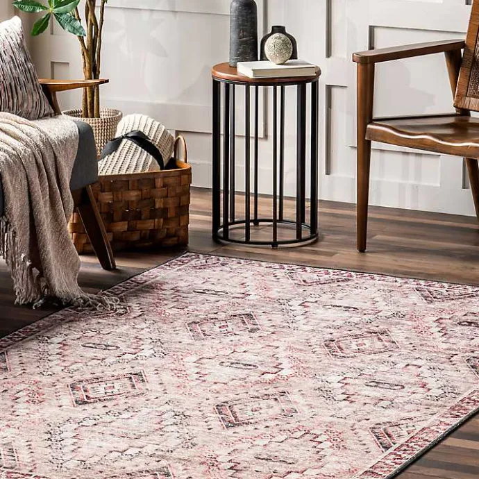 Outlet Kirklands Home Cream & Red Diamond Trellis Washable Area Rug, 7x9