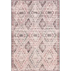 Outlet Kirklands Home Cream & Red Diamond Trellis Washable Area Rug, 5x8