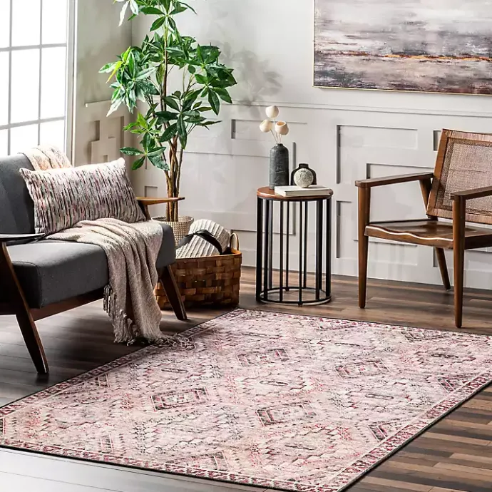 Outlet Kirklands Home Cream & Red Diamond Trellis Washable Area Rug, 5x8