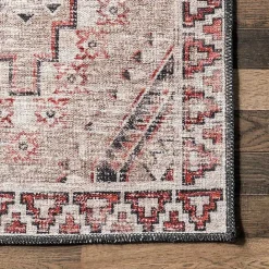 Outlet Kirklands Home Cream & Red Diamond Trellis Washable Area Rug, 5x8