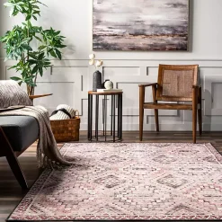 Outlet Kirklands Home Cream & Red Diamond Trellis Washable Area Rug, 5x8