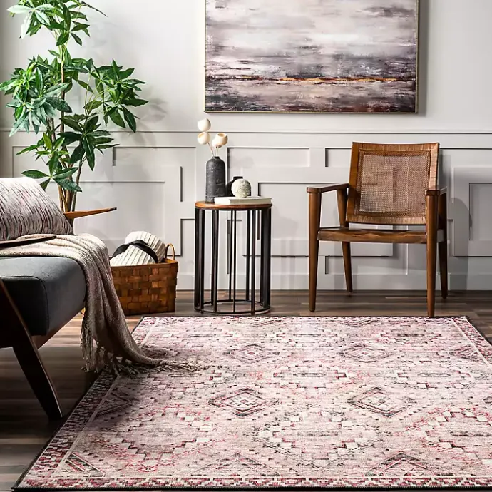 Outlet Kirklands Home Cream & Red Diamond Trellis Washable Area Rug, 5x8
