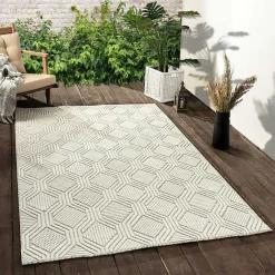 Clearance Kirklands Home Cream and Blue Geo Indoor/Outdoor Area Rug, 7x9