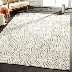 Clearance Kirklands Home Cream and Blue Geo Indoor/Outdoor Area Rug, 7x9
