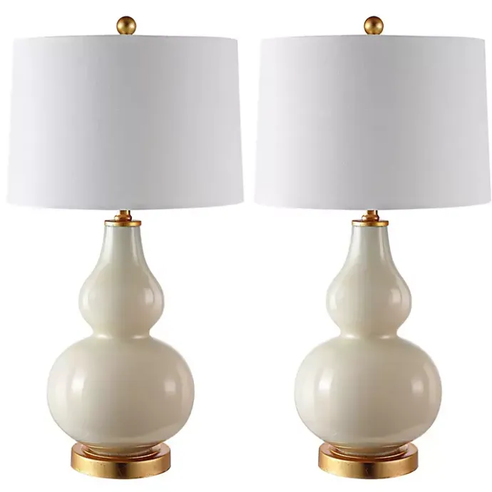 Kirklands Home Cream and Gold Leaf Table Lamps, Set of 2 White