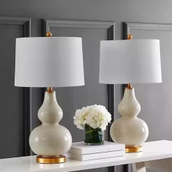 Kirklands Home Cream and Gold Leaf Table Lamps, Set of 2 White