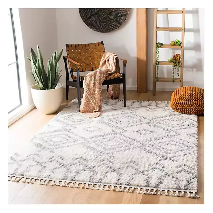 Outlet Kirklands Home Cream and Gray Bergen Tribal Fringe Shag Rug, 5x7