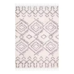 Outlet Kirklands Home Cream and Gray Bergen Tribal Fringe Shag Rug, 5x7