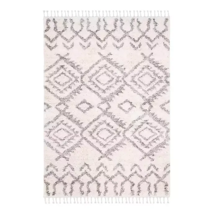 Outlet Kirklands Home Cream and Gray Bergen Tribal Fringe Shag Rug, 5x7