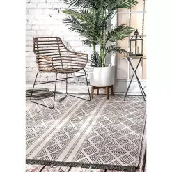 Outlet Kirklands Home Cream and Gray Miriam Striped Outdoor Rug, 5x8