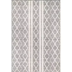 Outlet Kirklands Home Cream and Gray Miriam Striped Outdoor Rug, 5x8