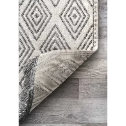 Outlet Kirklands Home Cream and Gray Miriam Striped Outdoor Rug, 5x8