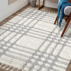 Clearance Kirklands Home Cream and Gray Tufted Criss-Cross Area Rug, 7x9