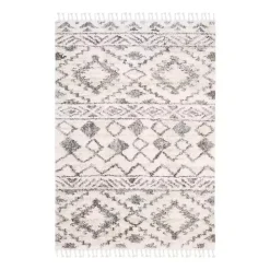 Clearance Kirklands Home Cream and Navy Moroccan Fringe Shag Rug, 5x7