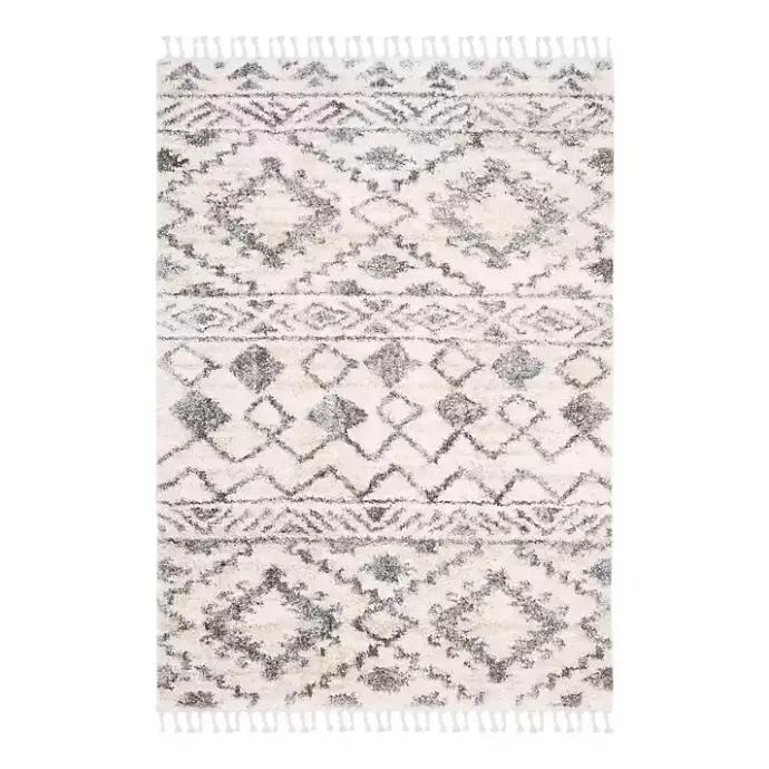 Clearance Kirklands Home Cream and Navy Moroccan Fringe Shag Rug, 5x7