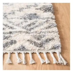 Clearance Kirklands Home Cream and Navy Moroccan Fringe Shag Rug, 5x7