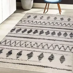 Outlet Kirklands Home Cream Boho Striped Area Rug, 5x8 Ivory
