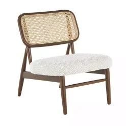 Online Kirklands Home Cream Boucle & Rounded Rattan Back Accent Chair White