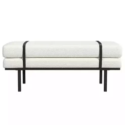 Hot Kirklands Home Cream Boucle Black Faux Leather Bench White