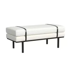 Hot Kirklands Home Cream Boucle Black Faux Leather Bench White