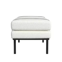 Hot Kirklands Home Cream Boucle Black Faux Leather Bench White