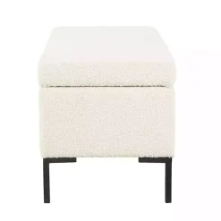 Sale Kirklands Home Cream Boucle Black Metal Storage Bench Ivory