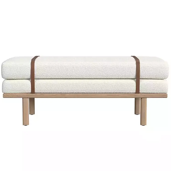Kirklands Home Cream Boucle Brown Faux Leather Bench White