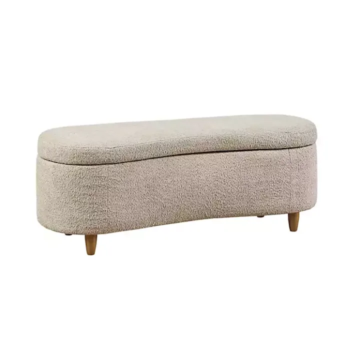 Kirklands Home Cream Boucle Flip-Top Storage Bench White