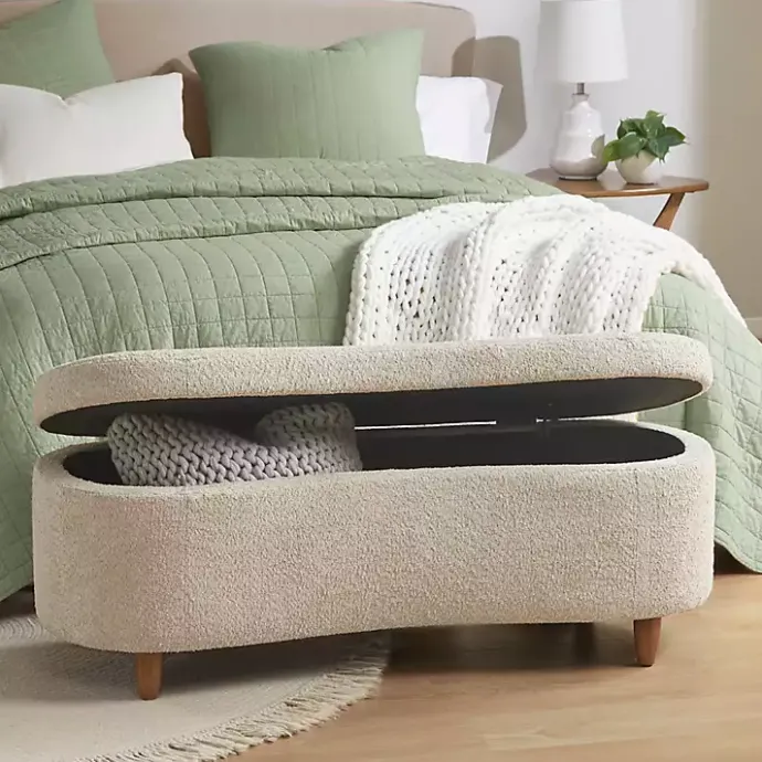 Kirklands Home Cream Boucle Flip-Top Storage Bench White