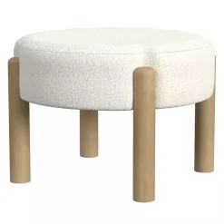 Best Kirklands Home Cream Boucle Natural Wood Ottoman White