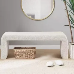 New Kirklands Home Cream Boucle Waterfall Bench, 52 in. White