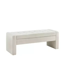 Hot Kirklands Home Cream Button Tufted Upholstered Storage Bench Ivory