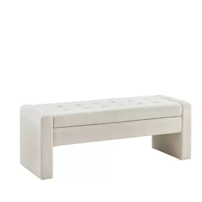 Hot Kirklands Home Cream Button Tufted Upholstered Storage Bench Ivory