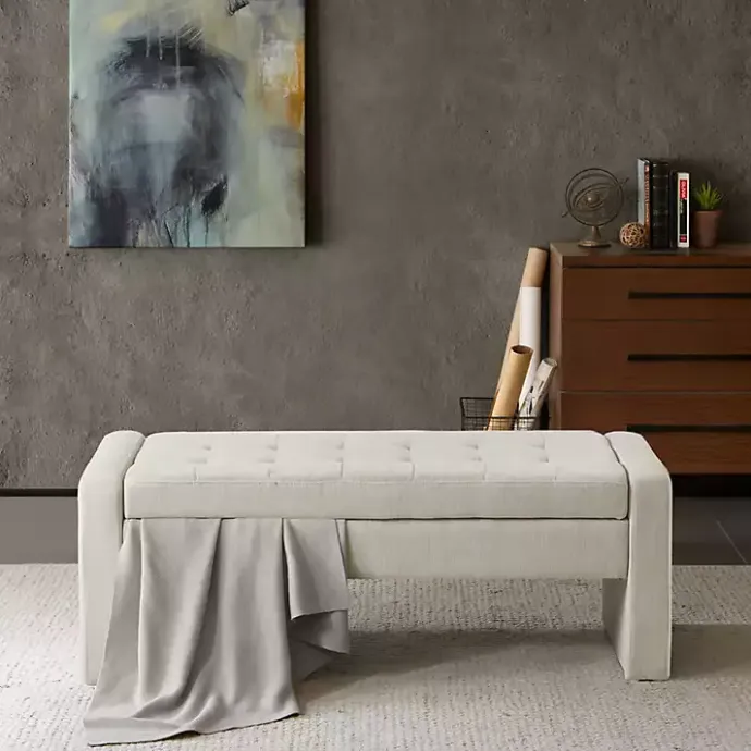 Hot Kirklands Home Cream Button Tufted Upholstered Storage Bench Ivory