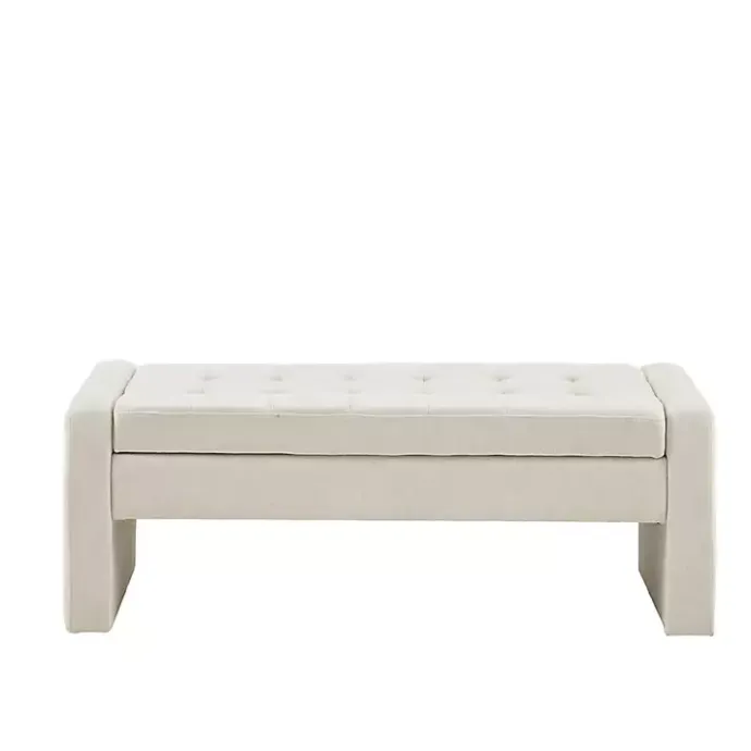 Hot Kirklands Home Cream Button Tufted Upholstered Storage Bench Ivory