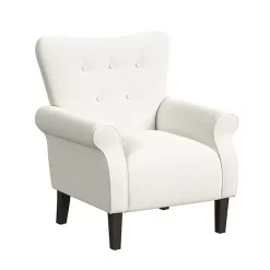 Sale Kirklands Home Cream Button-Tufted Rolled Arm Accent Chair White