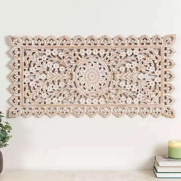 Hot Kirklands Home Cream Carved Wooden Wall Plaque White