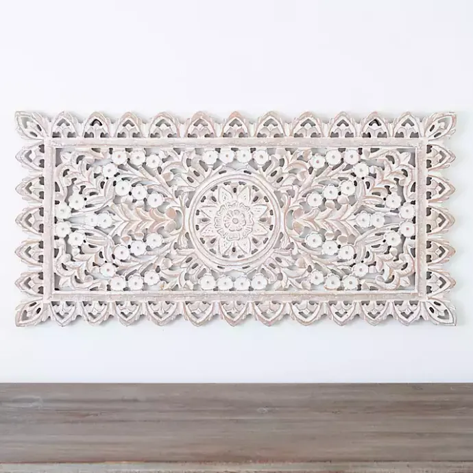 Hot Kirklands Home Cream Carved Wooden Wall Plaque White