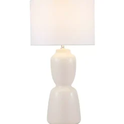 Kirklands Home Cream Ceramic Rounded Hourglass Table Lamp