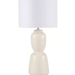 Kirklands Home Cream Ceramic Rounded Hourglass Table Lamp