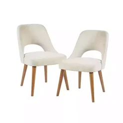 New Kirklands Home Cream Cut-Out Pecan Wood Dining Chairs, Set of 2 White