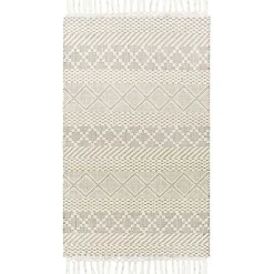 Discount Kirklands Home Cream Diamond Tassel Wool Area Rug, 5x7 Ivory