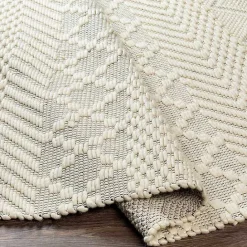Discount Kirklands Home Cream Diamond Tassel Wool Area Rug, 5x7 Ivory