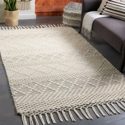 Discount Kirklands Home Cream Diamond Tassel Wool Area Rug, 5x7 Ivory