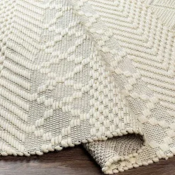 Hot Kirklands Home Cream Diamond Tassel Wool Area Rug, 8x10 Ivory