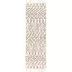 Outlet Kirklands Home Cream Diamond Tassel Wool Runner, 2x8 Ivory