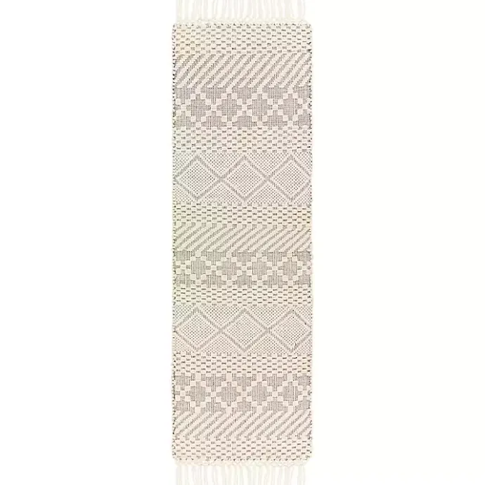 Outlet Kirklands Home Cream Diamond Tassel Wool Runner, 2x8 Ivory
