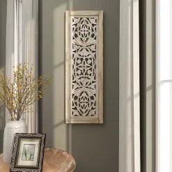 Clearance Kirklands Home Cream Distressed Carved Floral Wall Plaque