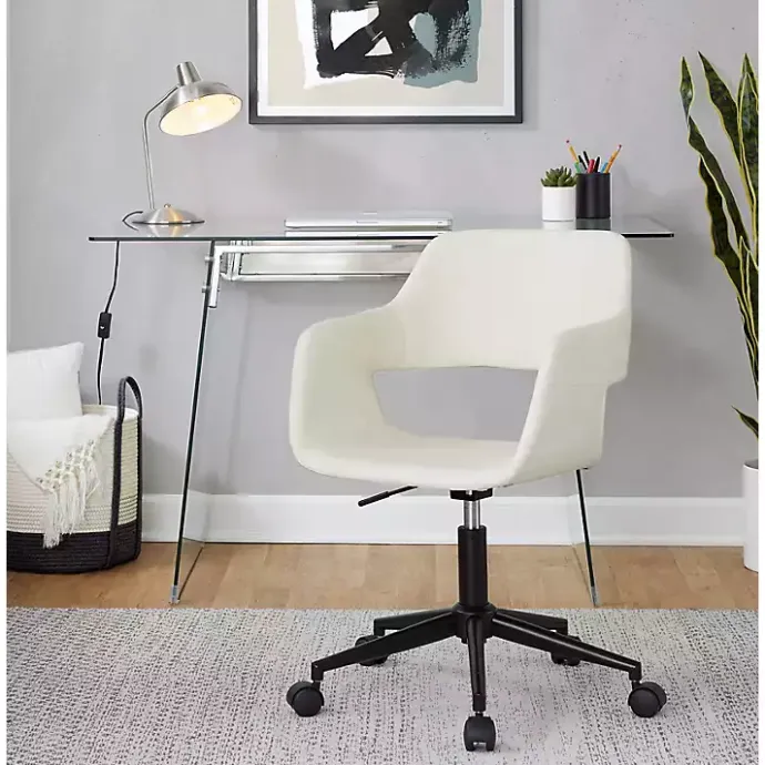 Kirklands Home Cream Faux Leather & Black Marshall Office Chair White